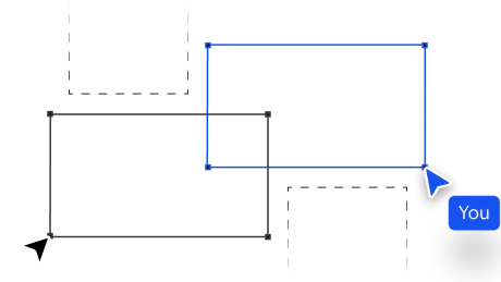 Selection boxes being drawn on a canvas, with a collaborator's cursor labelled You.